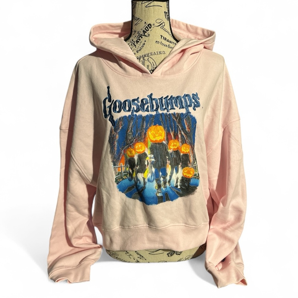 Goosebumps Halloween Hoodie Y2K Graphic Embroidered Sweatshirt Pink Medium NWOT